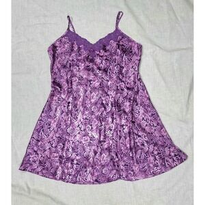 Vtg Y2k Sophia By Delicates Chemise Nightgown Womens Large Purple Satin Lace